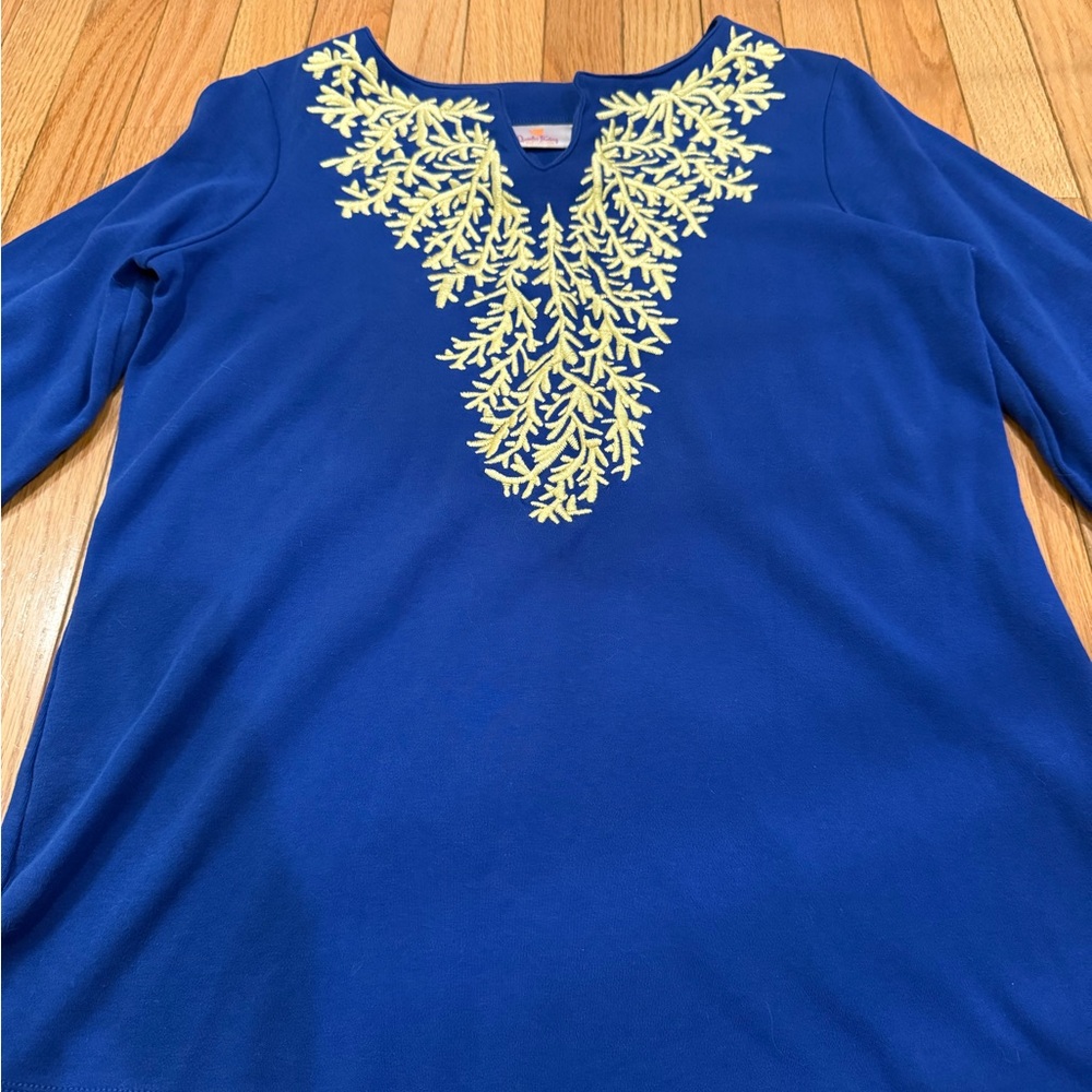 Quacker Factory Royal Blue Tunic with Gold Embroidery